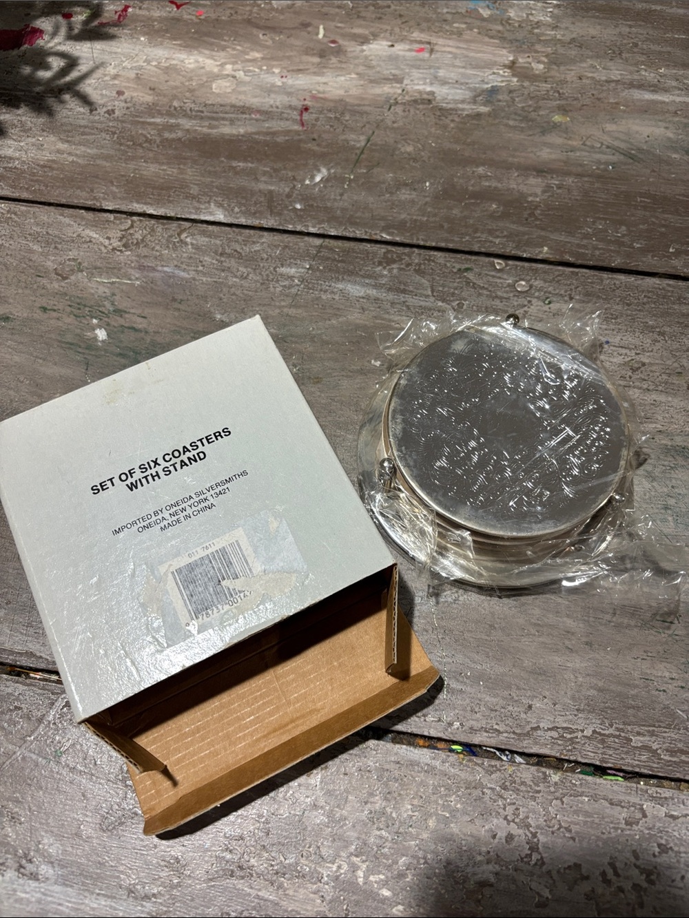 vintage Oneida Silversmiths silver-plated drink coaster set